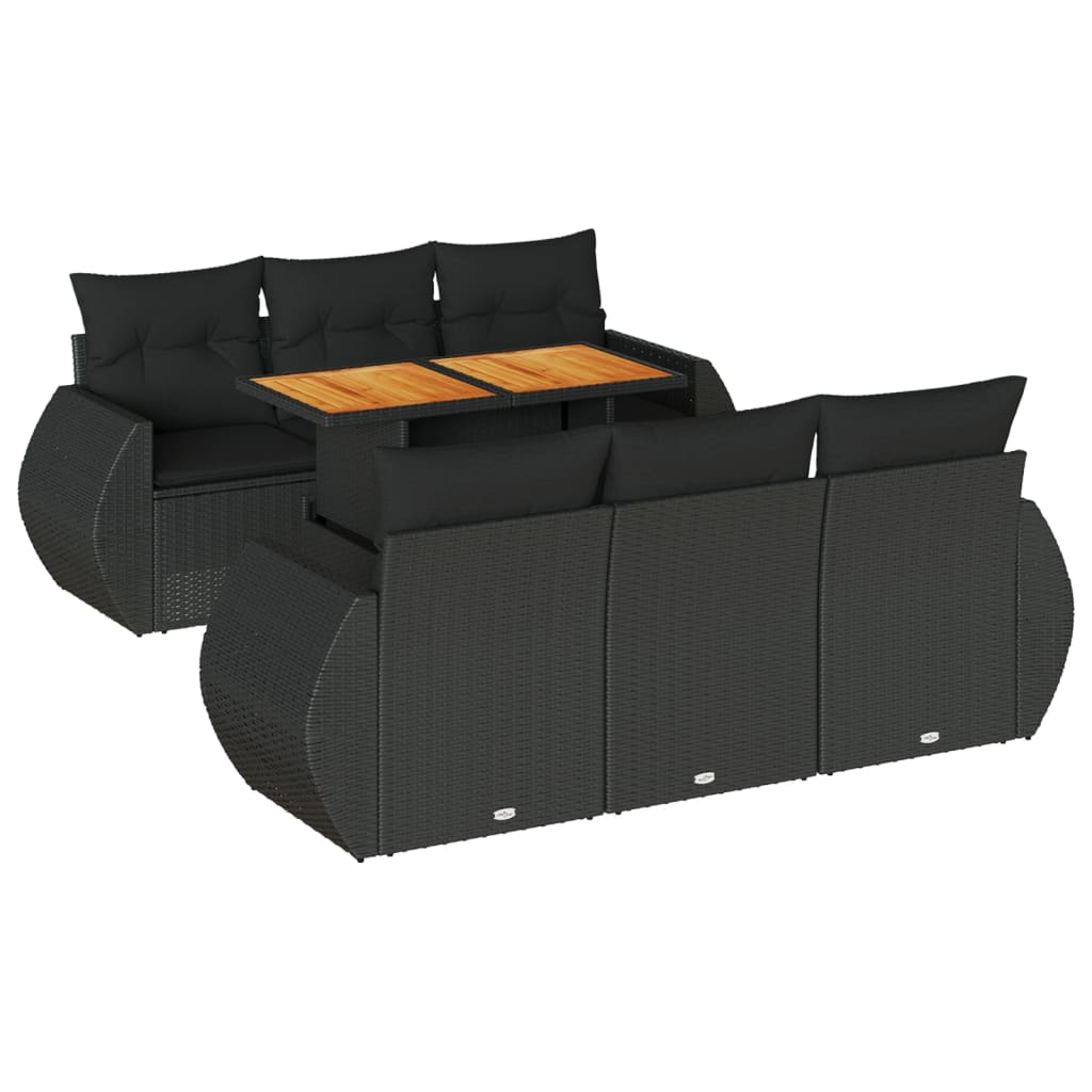 7-delige Loungeset met kussens poly rattan zwart is nu te koop bij PeponiXL, paradijselijk wonen!