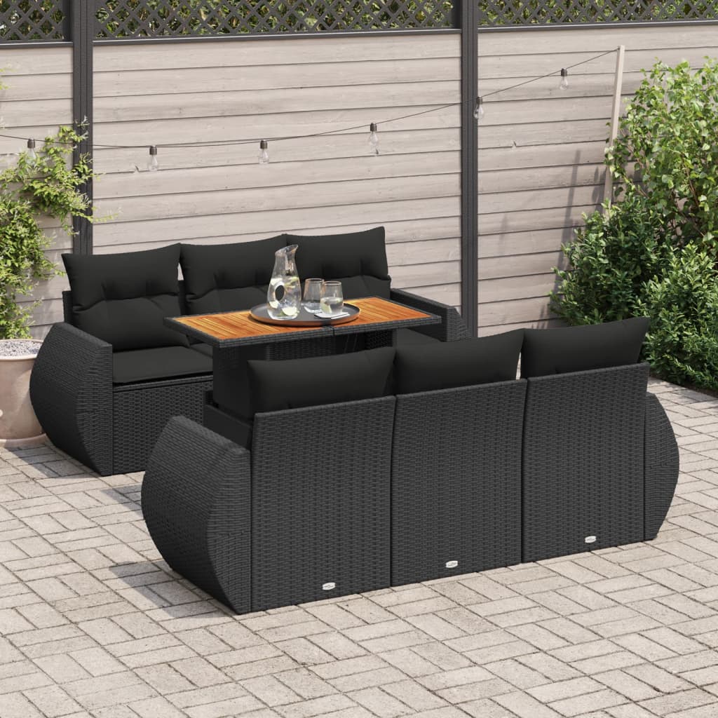 7-delige Loungeset met kussens poly rattan zwart is nu te koop bij PeponiXL, paradijselijk wonen!