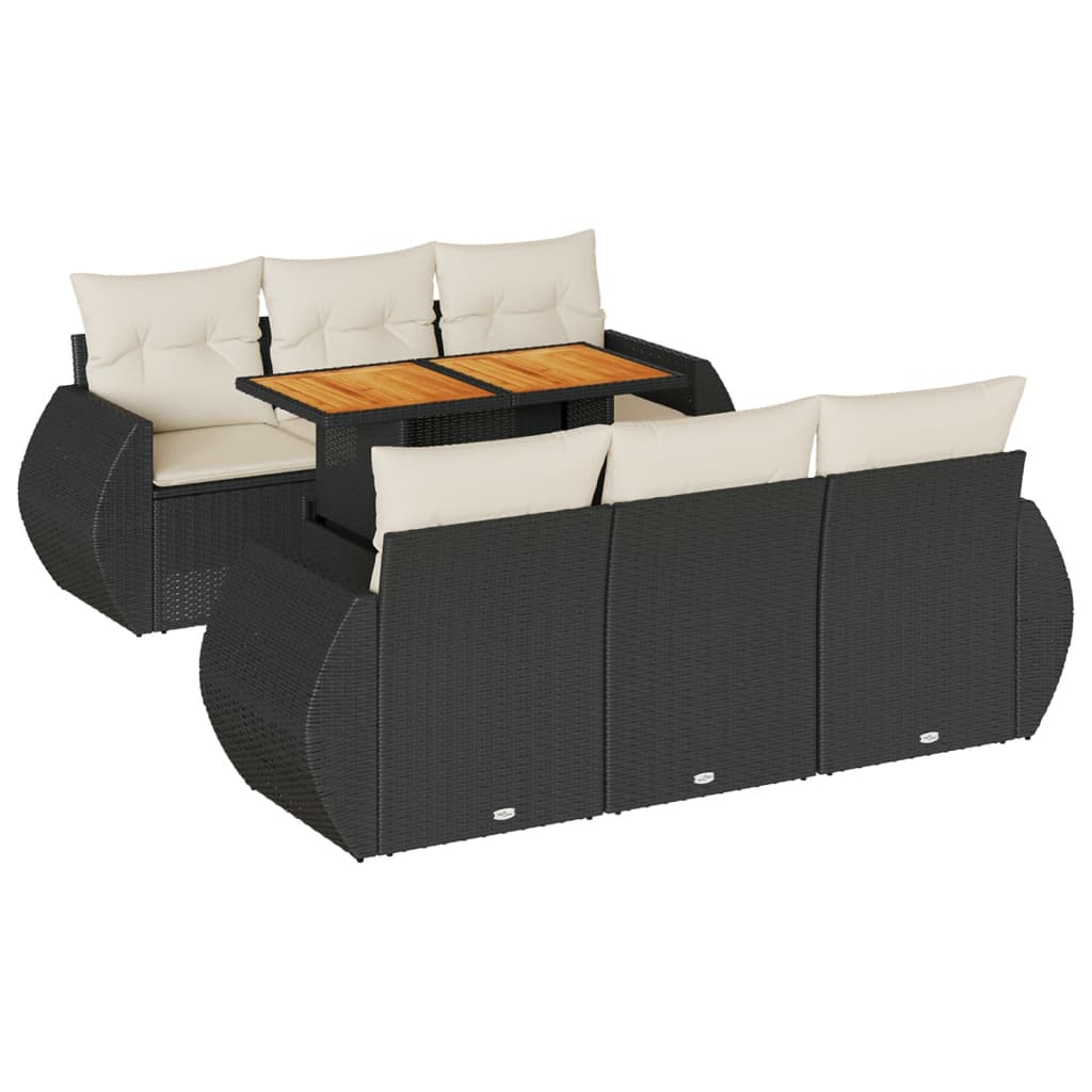 7-delige Loungeset met kussens poly rattan zwart is nu te koop bij PeponiXL, paradijselijk wonen!