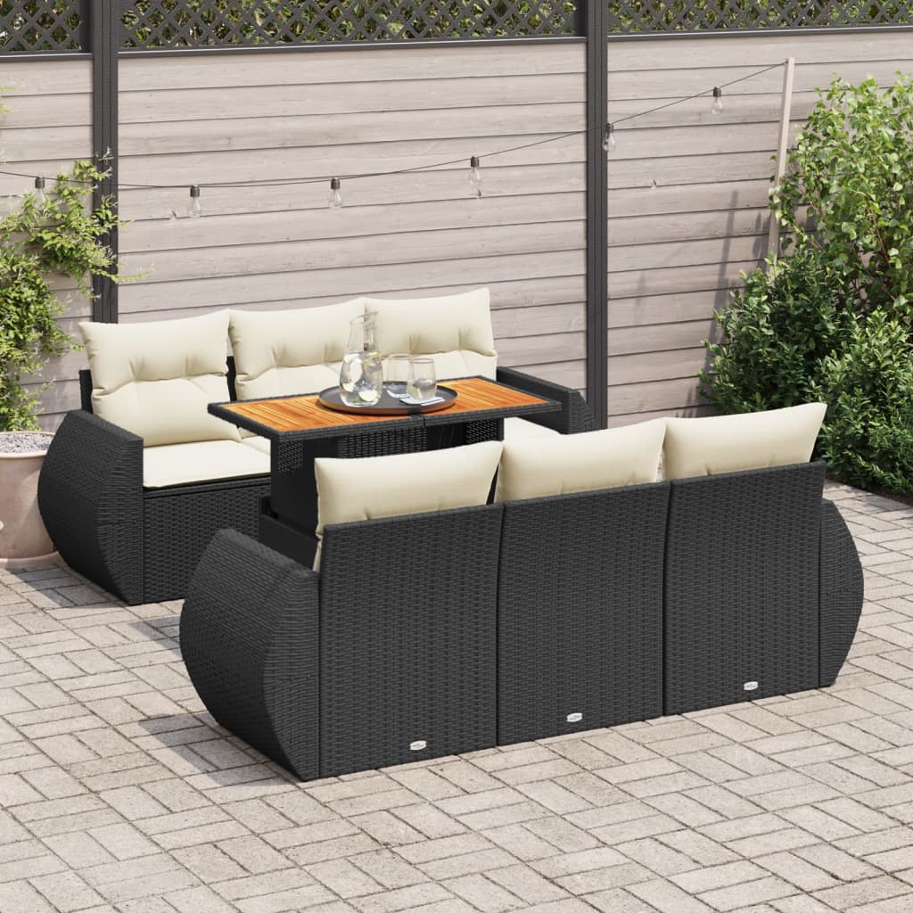 7-delige Loungeset met kussens poly rattan zwart is nu te koop bij PeponiXL, paradijselijk wonen!