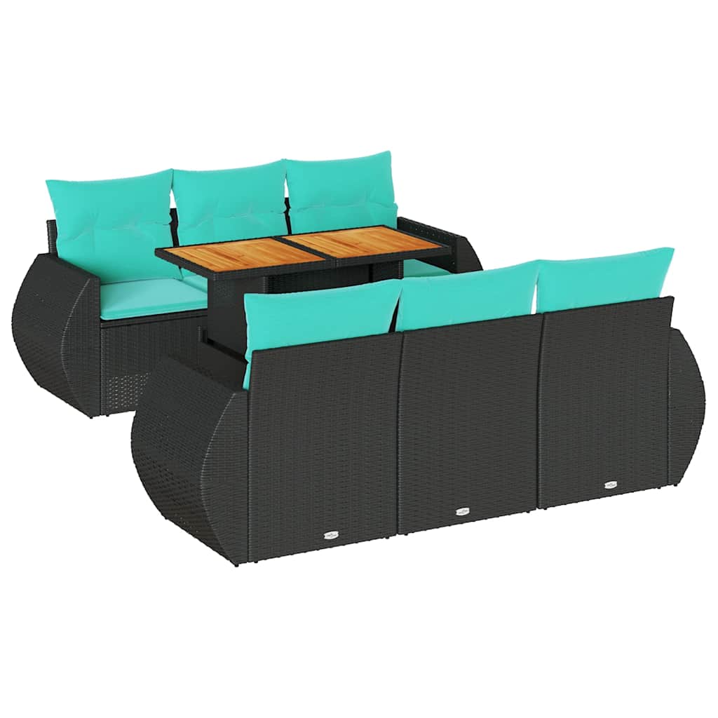 7-delige Loungeset met kussens poly rattan zwart is nu te koop bij PeponiXL, paradijselijk wonen!