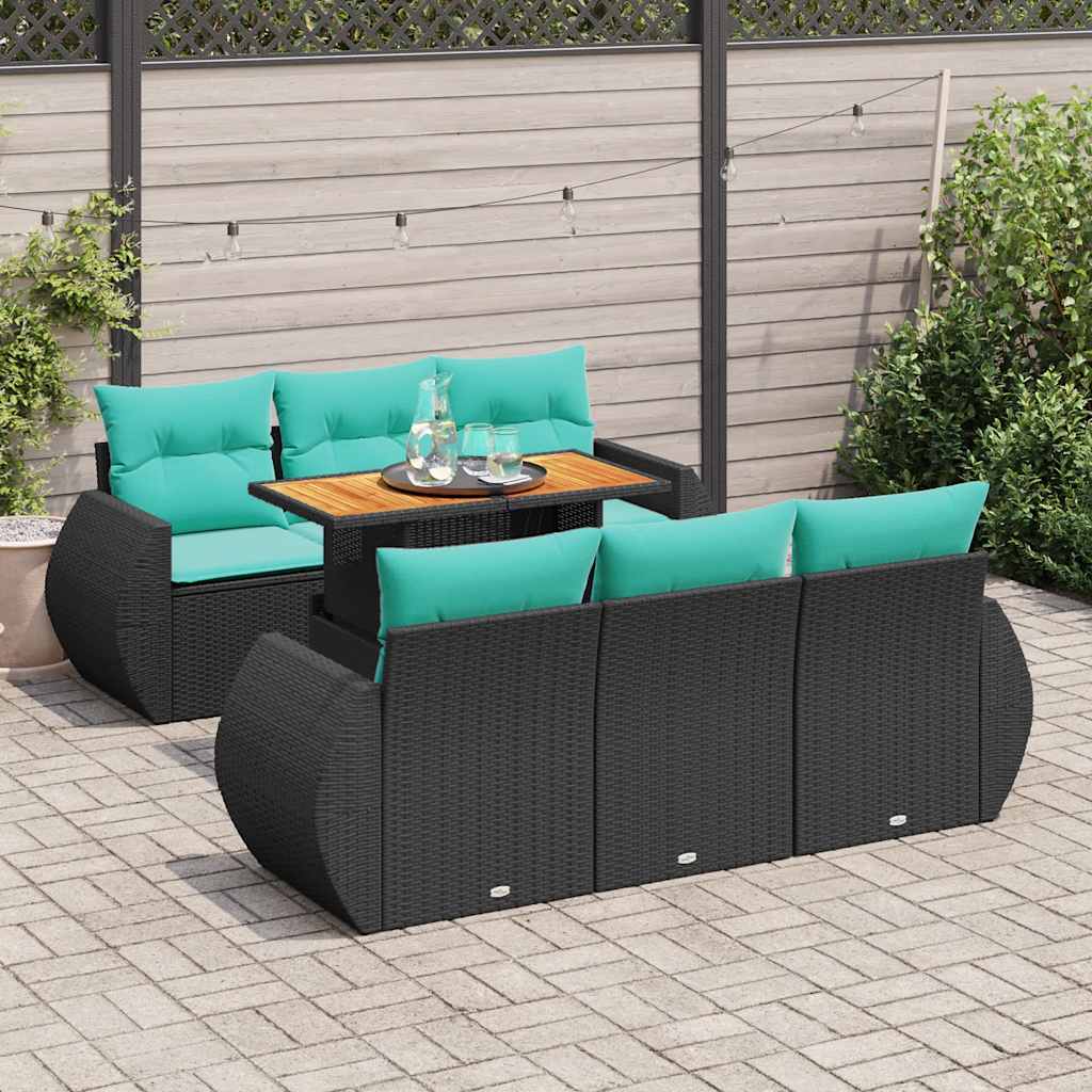 7-delige Loungeset met kussens poly rattan zwart is nu te koop bij PeponiXL, paradijselijk wonen!