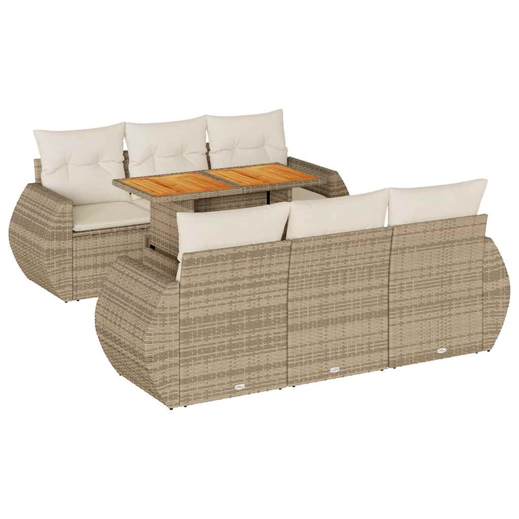 7-delige Loungeset met kussens poly rattan beige is nu te koop bij PeponiXL, paradijselijk wonen!