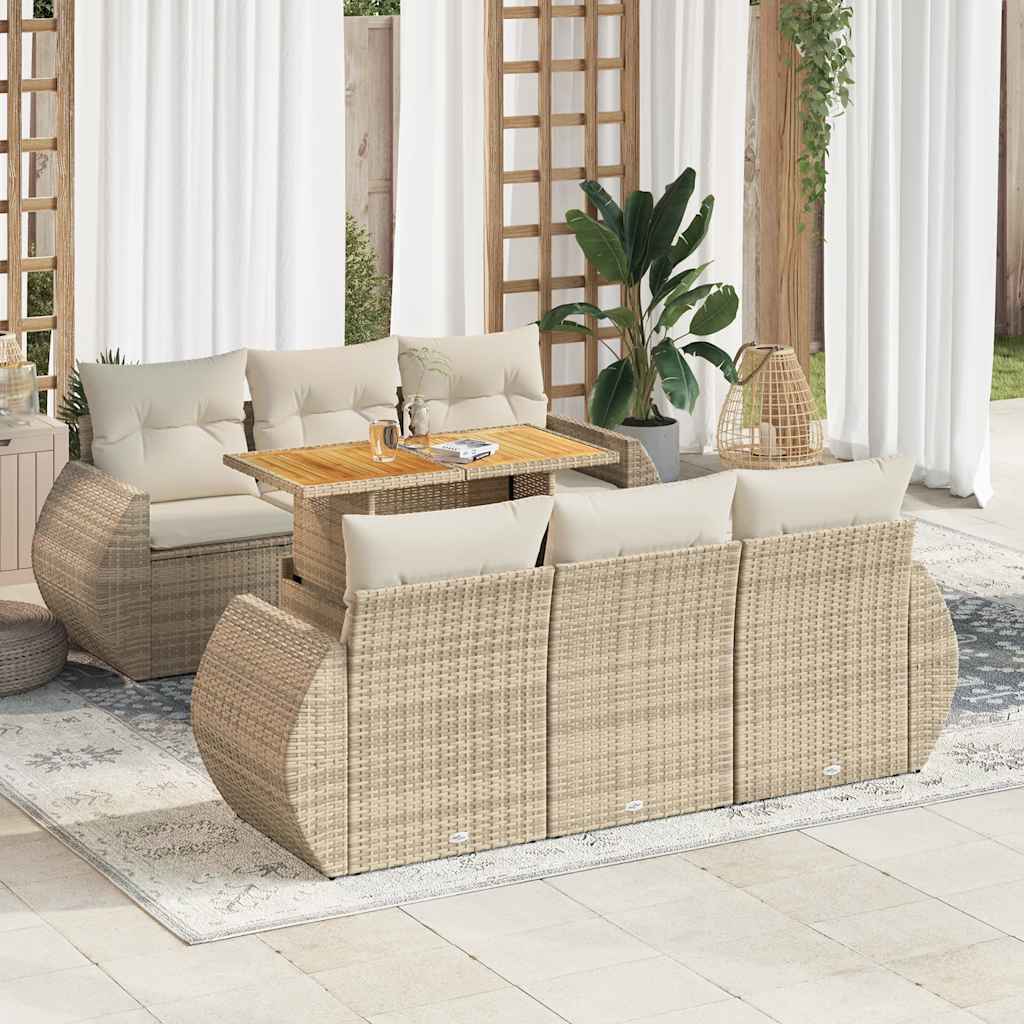 7-delige Loungeset met kussens poly rattan beige is nu te koop bij PeponiXL, paradijselijk wonen!
