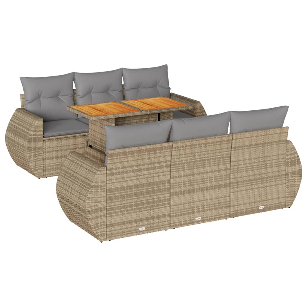7-delige Loungeset met kussens poly rattan beige is nu te koop bij PeponiXL, paradijselijk wonen!
