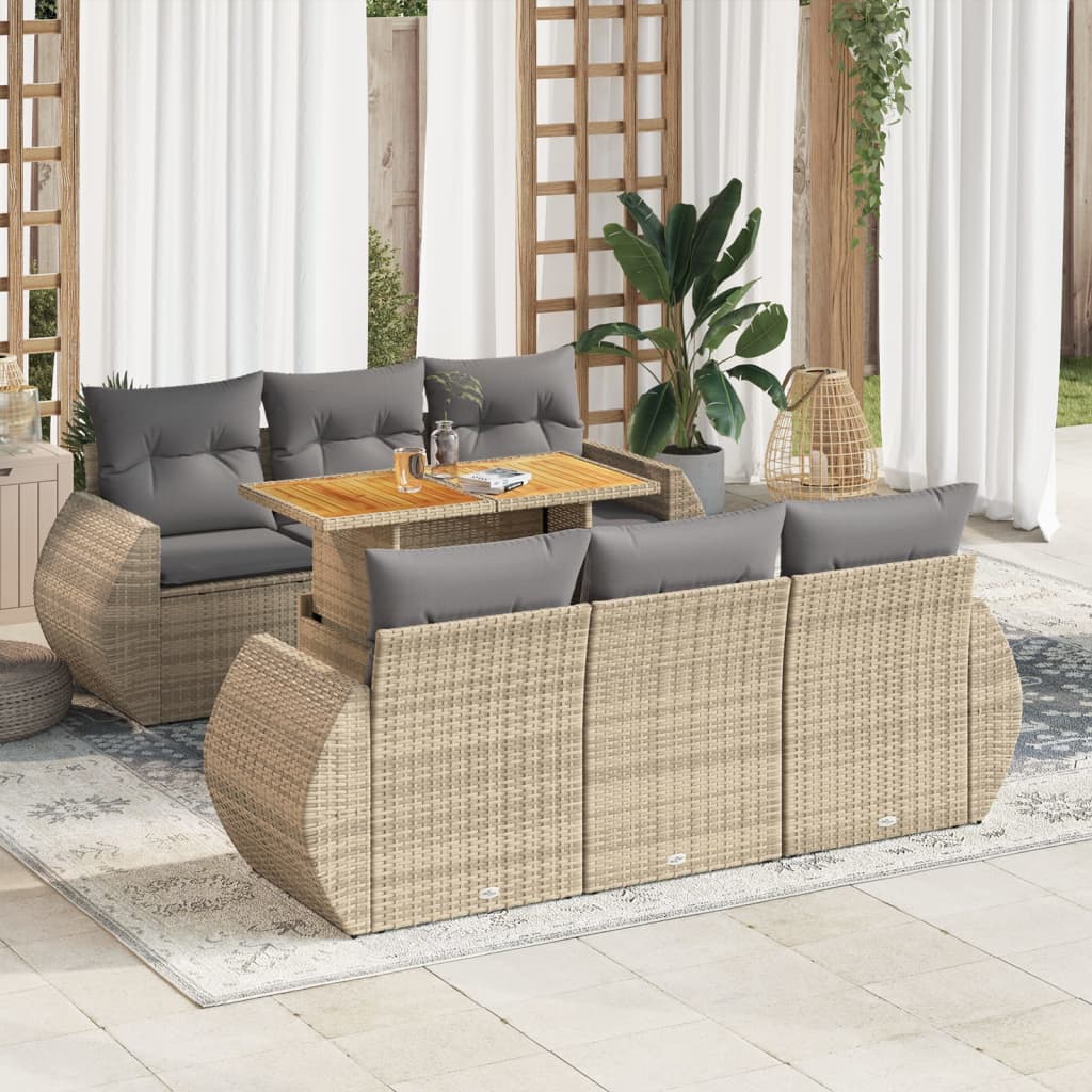 7-delige Loungeset met kussens poly rattan beige is nu te koop bij PeponiXL, paradijselijk wonen!