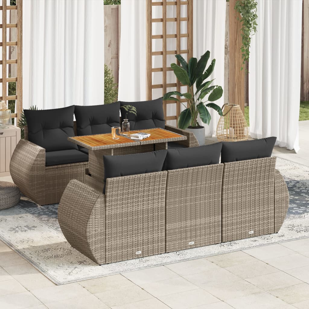 7-delige Loungeset met kussens poly rattan grijs is nu te koop bij PeponiXL, paradijselijk wonen!