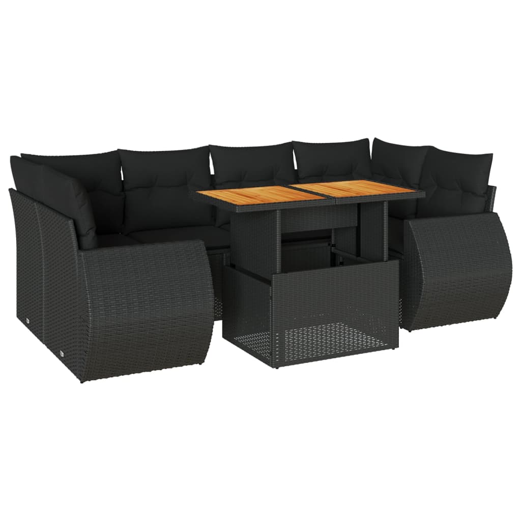 7-delige Loungeset met kussens poly rattan zwart is nu te koop bij PeponiXL, paradijselijk wonen!