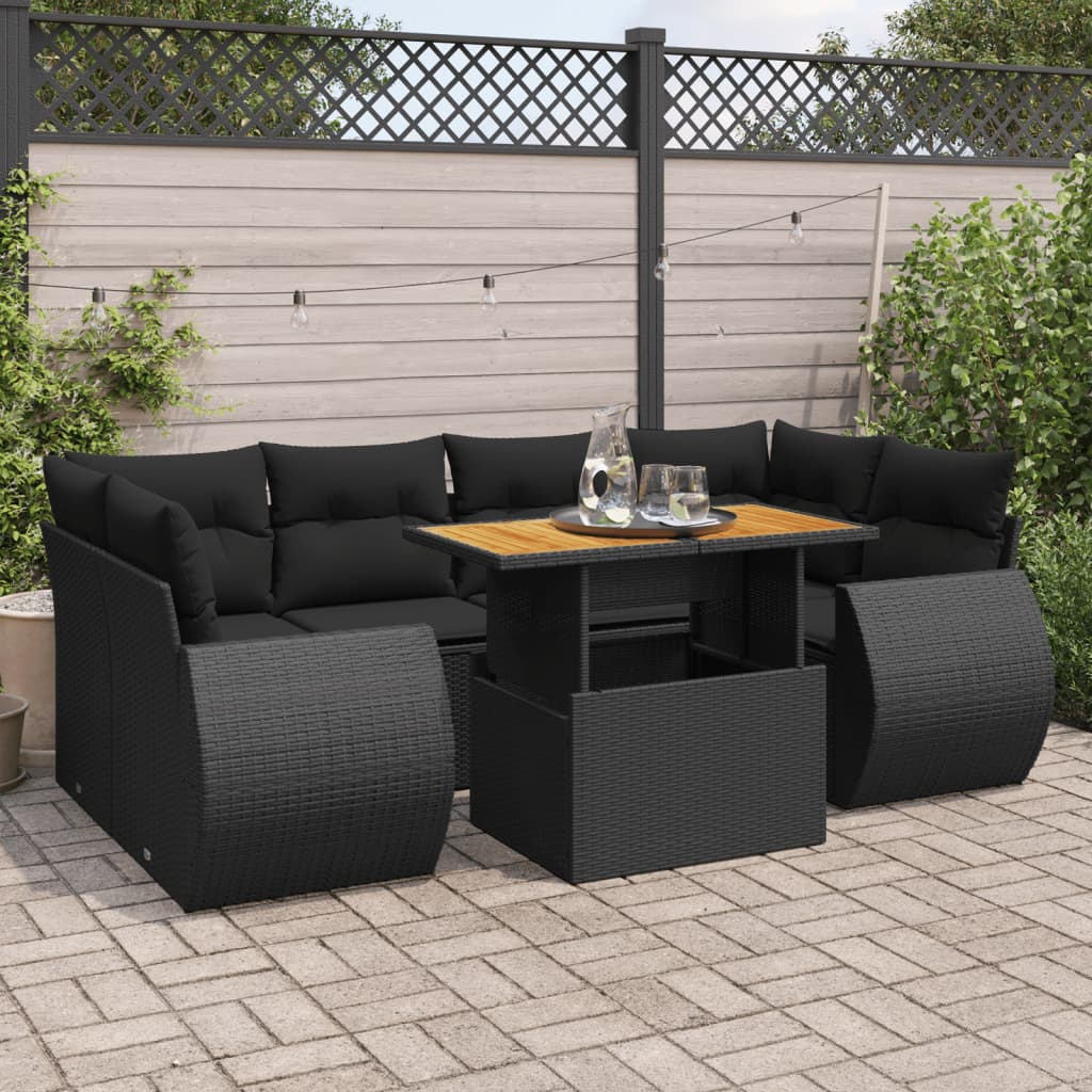 7-delige Loungeset met kussens poly rattan zwart is nu te koop bij PeponiXL, paradijselijk wonen!