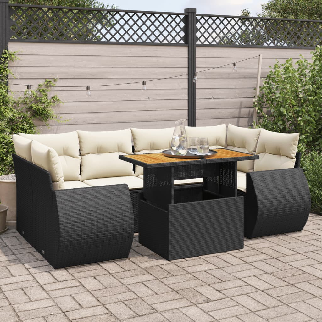 7-delige Loungeset met kussens poly rattan zwart is nu te koop bij PeponiXL, paradijselijk wonen!