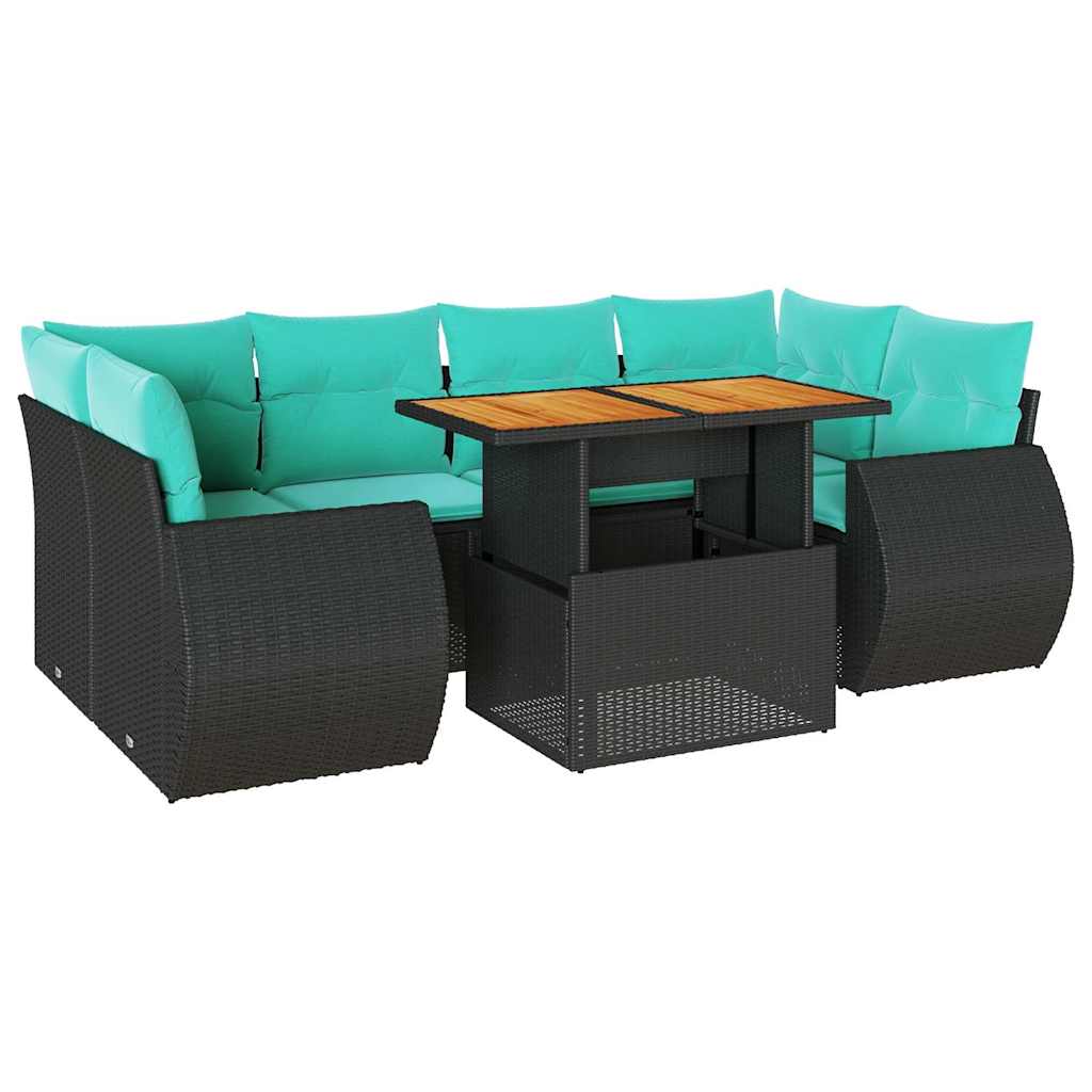 7-delige Loungeset met kussens poly rattan zwart is nu te koop bij PeponiXL, paradijselijk wonen!