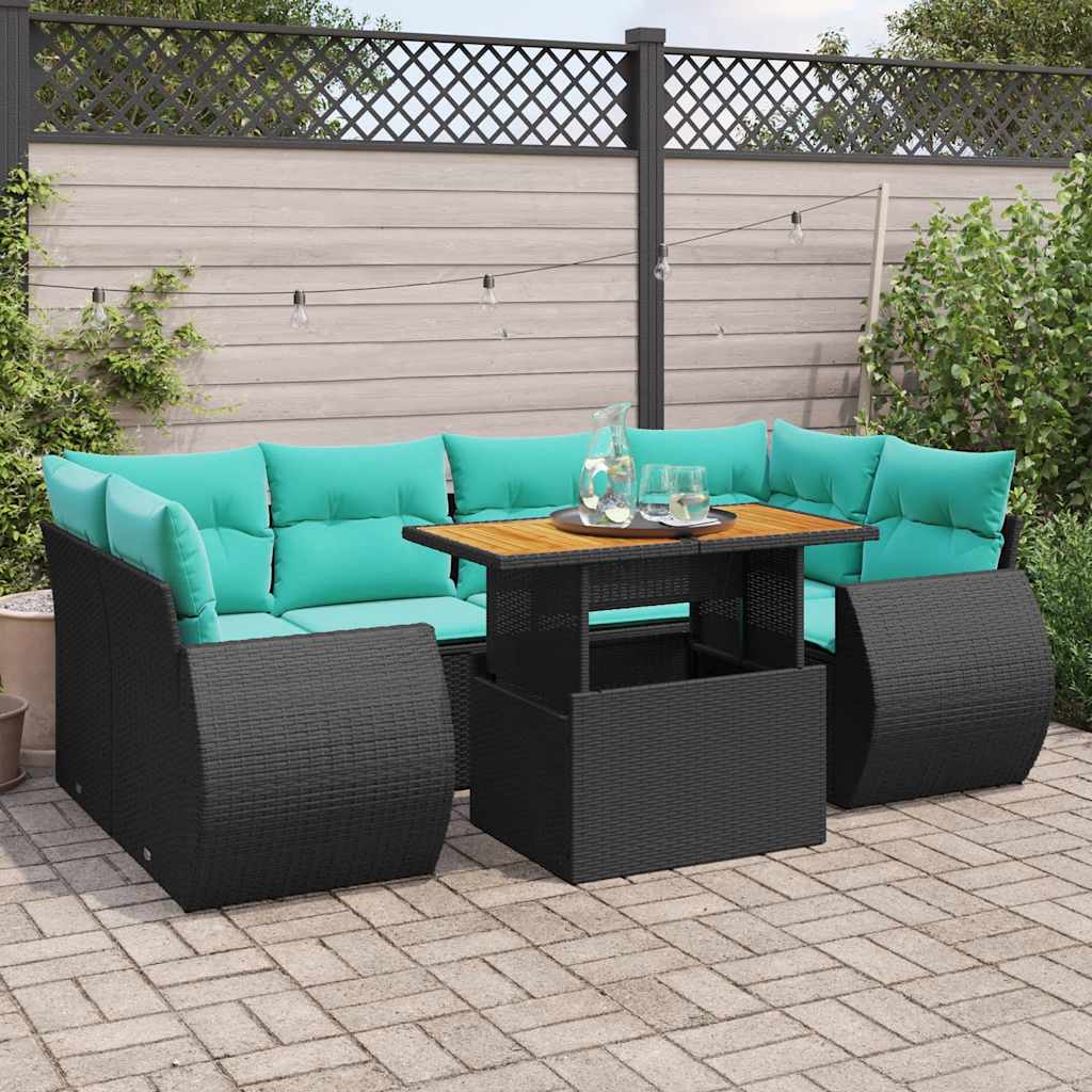 7-delige Loungeset met kussens poly rattan zwart is nu te koop bij PeponiXL, paradijselijk wonen!