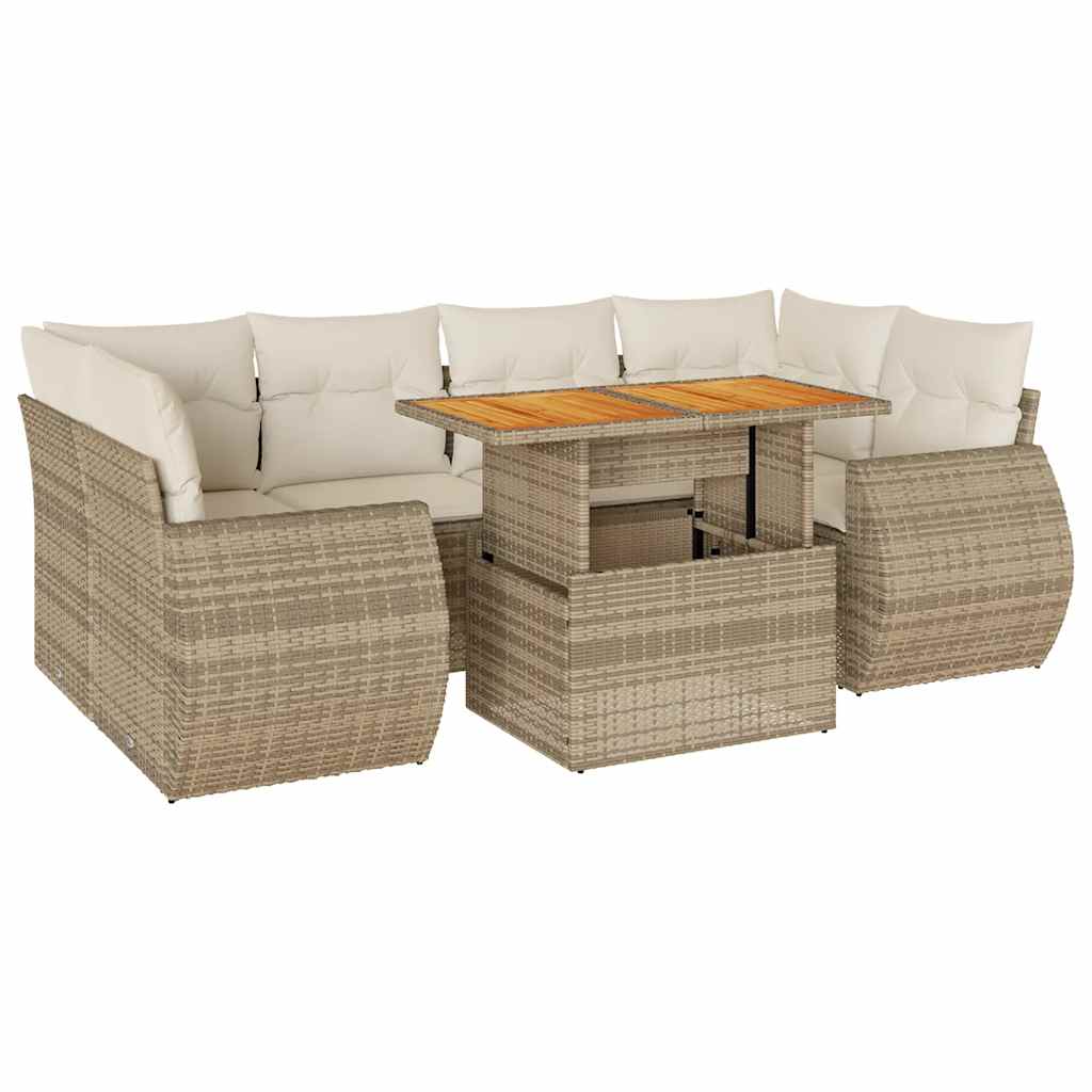 7-delige Loungeset met kussens poly rattan beige is nu te koop bij PeponiXL, paradijselijk wonen!