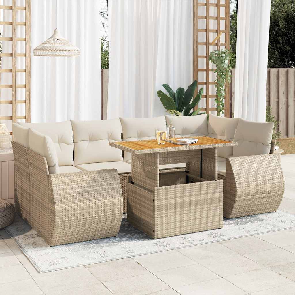 7-delige Loungeset met kussens poly rattan beige is nu te koop bij PeponiXL, paradijselijk wonen!