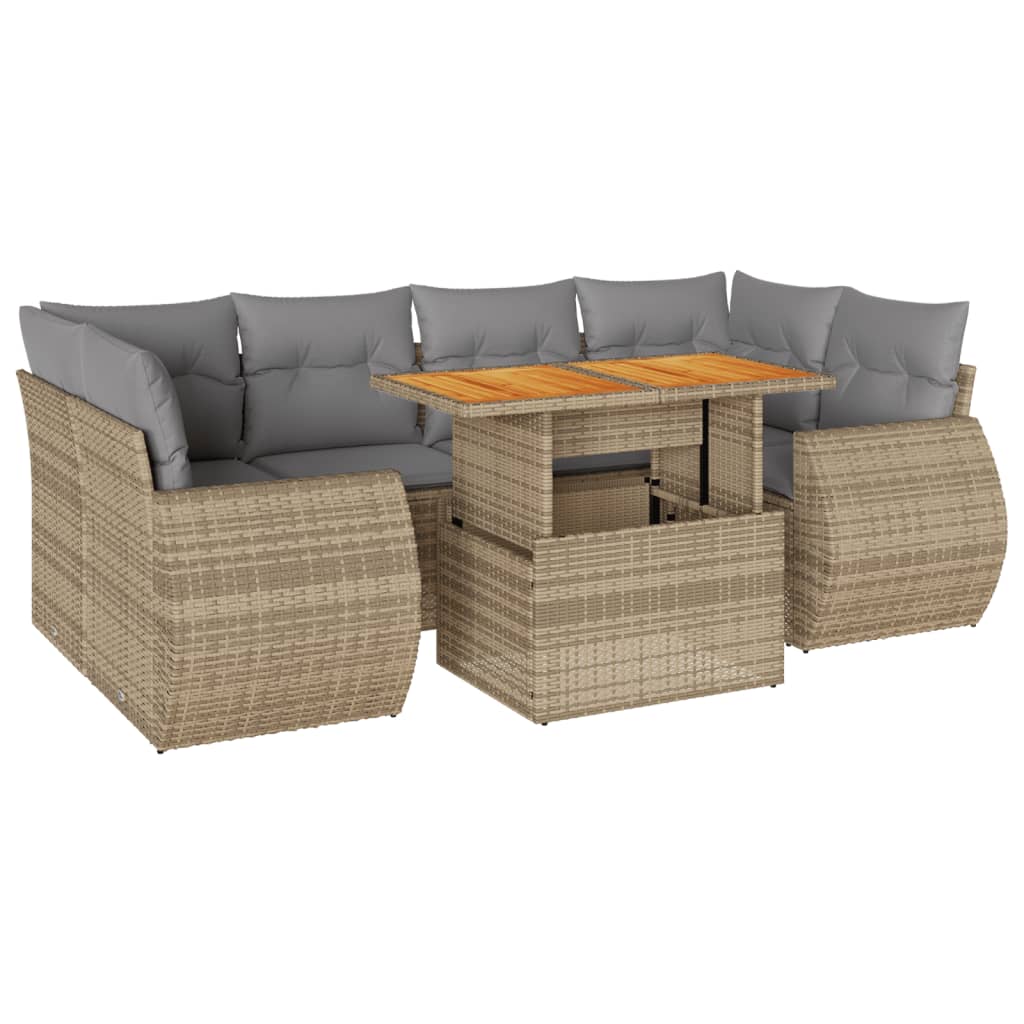 7-delige Loungeset met kussens poly rattan beige is nu te koop bij PeponiXL, paradijselijk wonen!