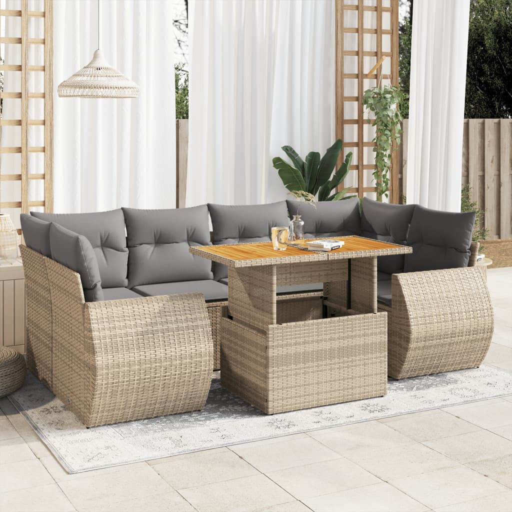 7-delige Loungeset met kussens poly rattan beige is nu te koop bij PeponiXL, paradijselijk wonen!