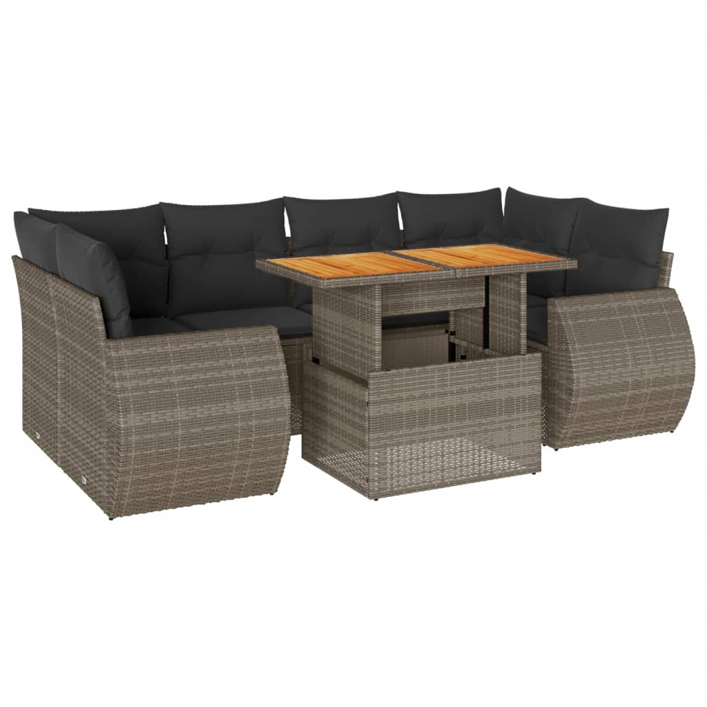 7-delige Loungeset met kussens poly rattan grijs is nu te koop bij PeponiXL, paradijselijk wonen!