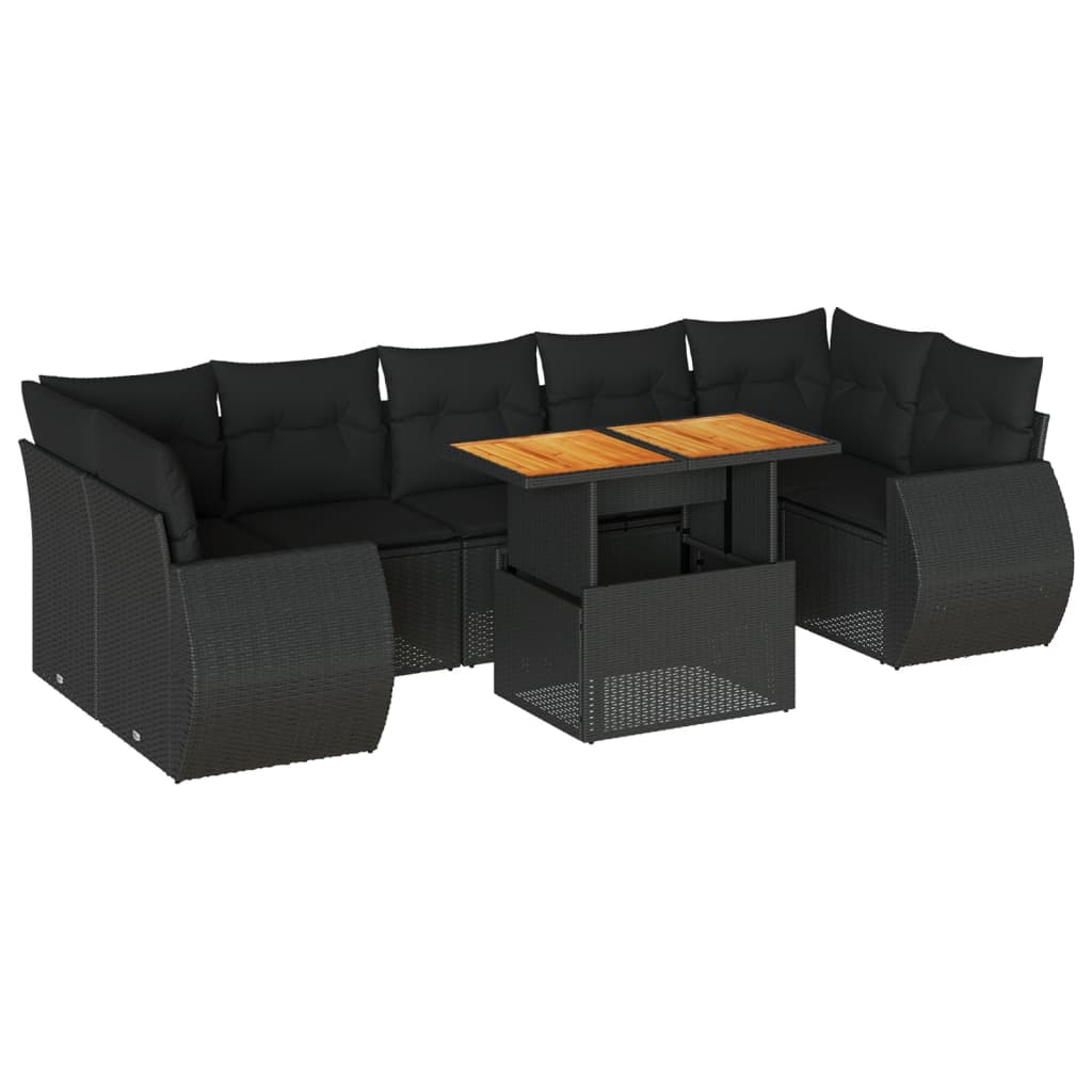 8-delige Loungeset met kussens poly rattan zwart is nu te koop bij PeponiXL, paradijselijk wonen!