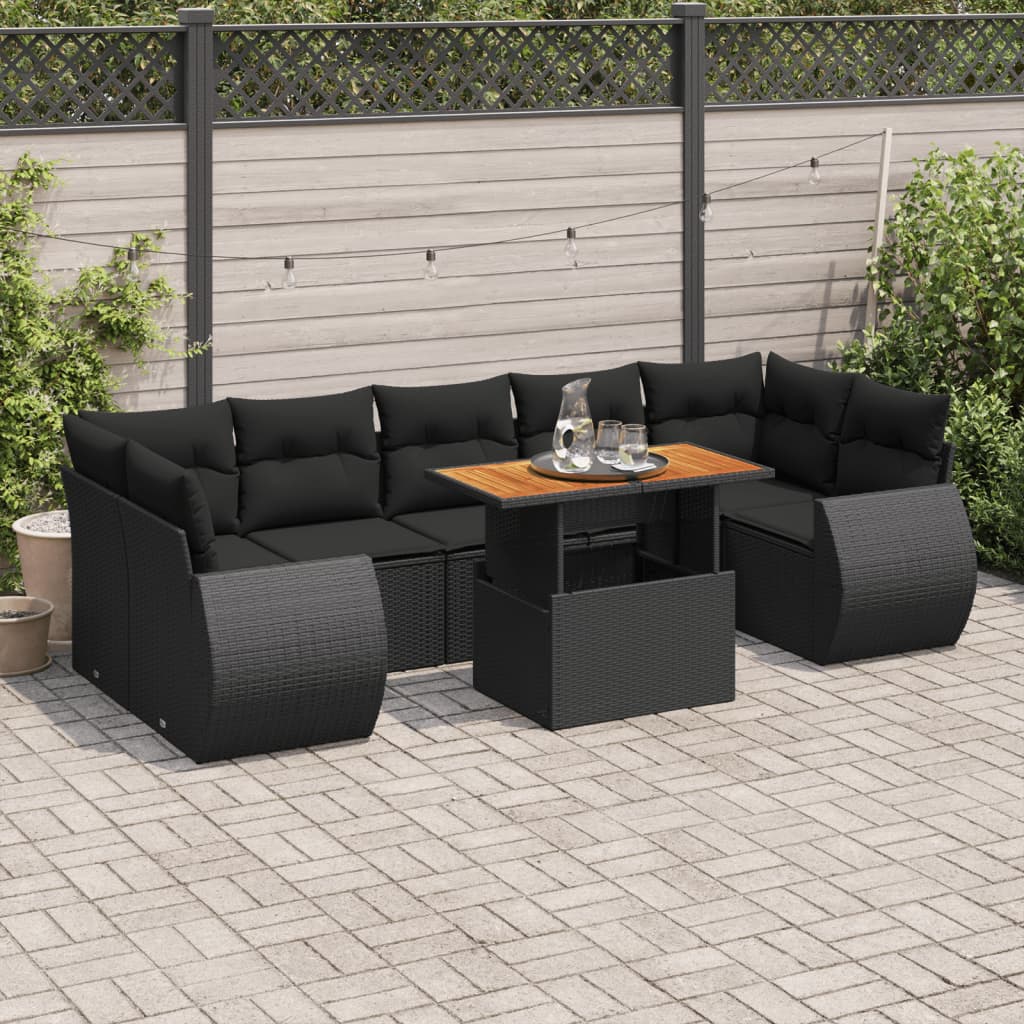 8-delige Loungeset met kussens poly rattan zwart is nu te koop bij PeponiXL, paradijselijk wonen!