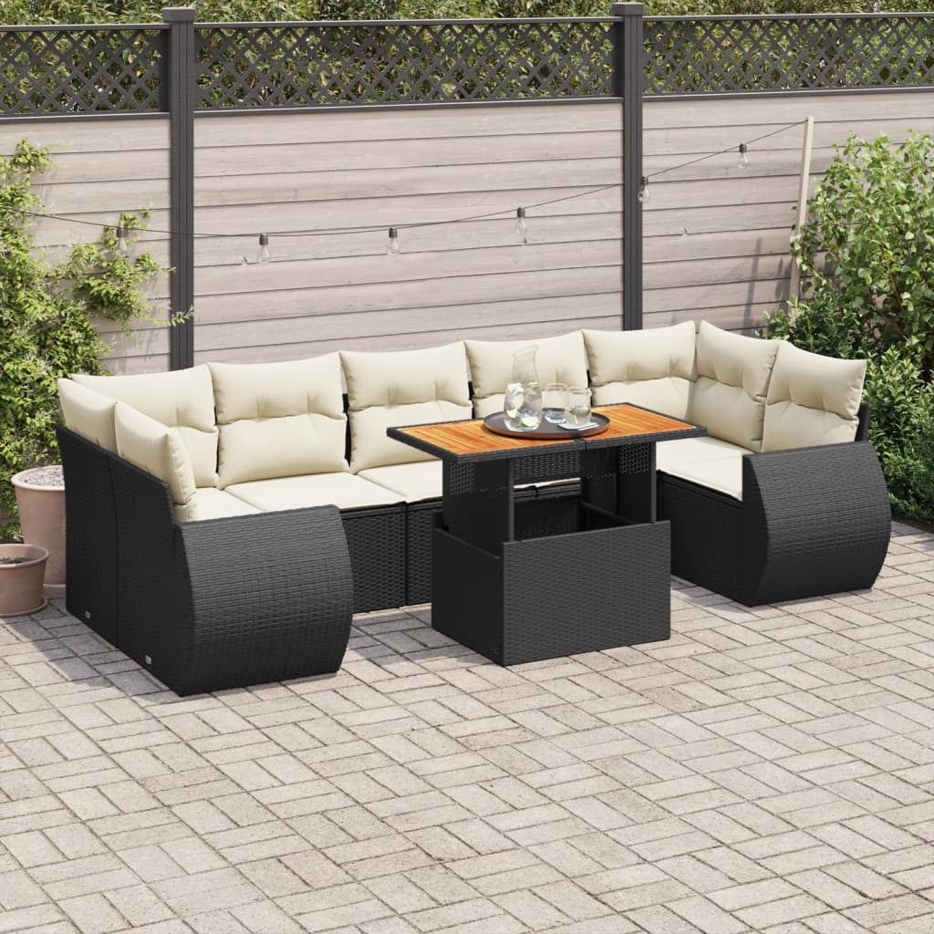 8-delige Loungeset met kussens poly rattan zwart is nu te koop bij PeponiXL, paradijselijk wonen!