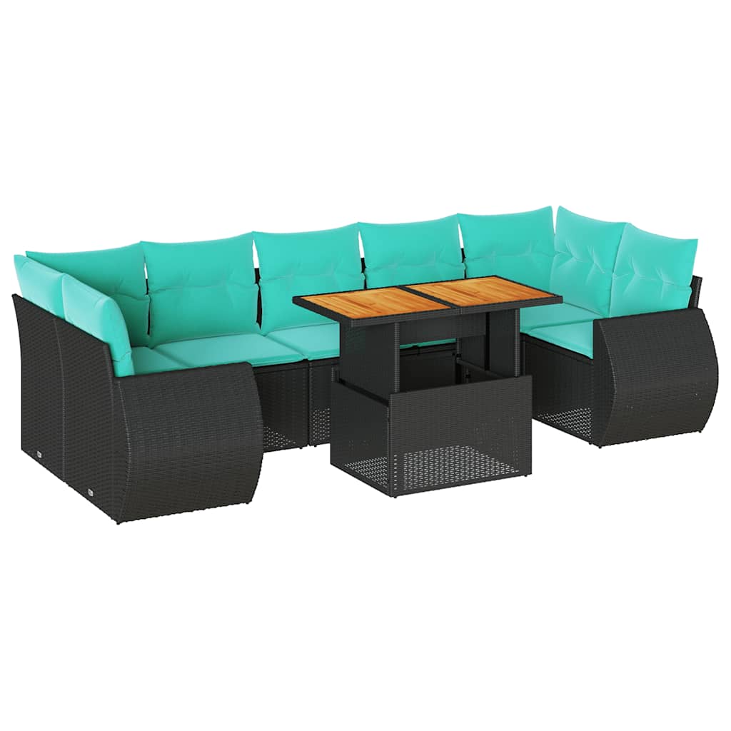 8-delige Loungeset met kussens poly rattan zwart is nu te koop bij PeponiXL, paradijselijk wonen!