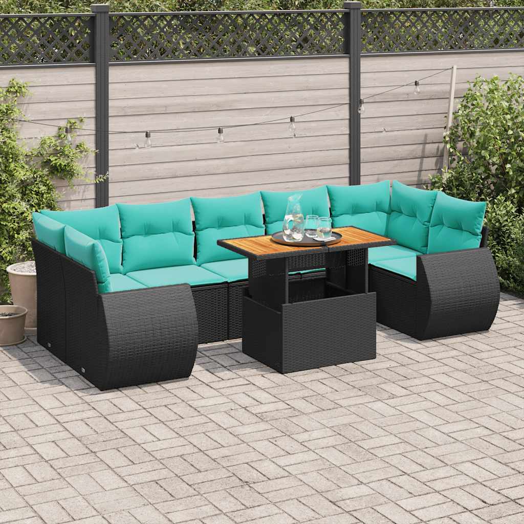 8-delige Loungeset met kussens poly rattan zwart is nu te koop bij PeponiXL, paradijselijk wonen!