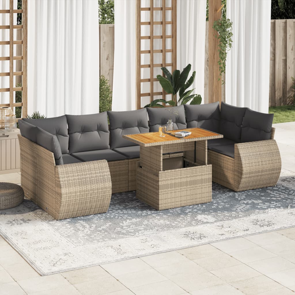 8-delige Loungeset met kussens poly rattan beige is nu te koop bij PeponiXL, paradijselijk wonen!