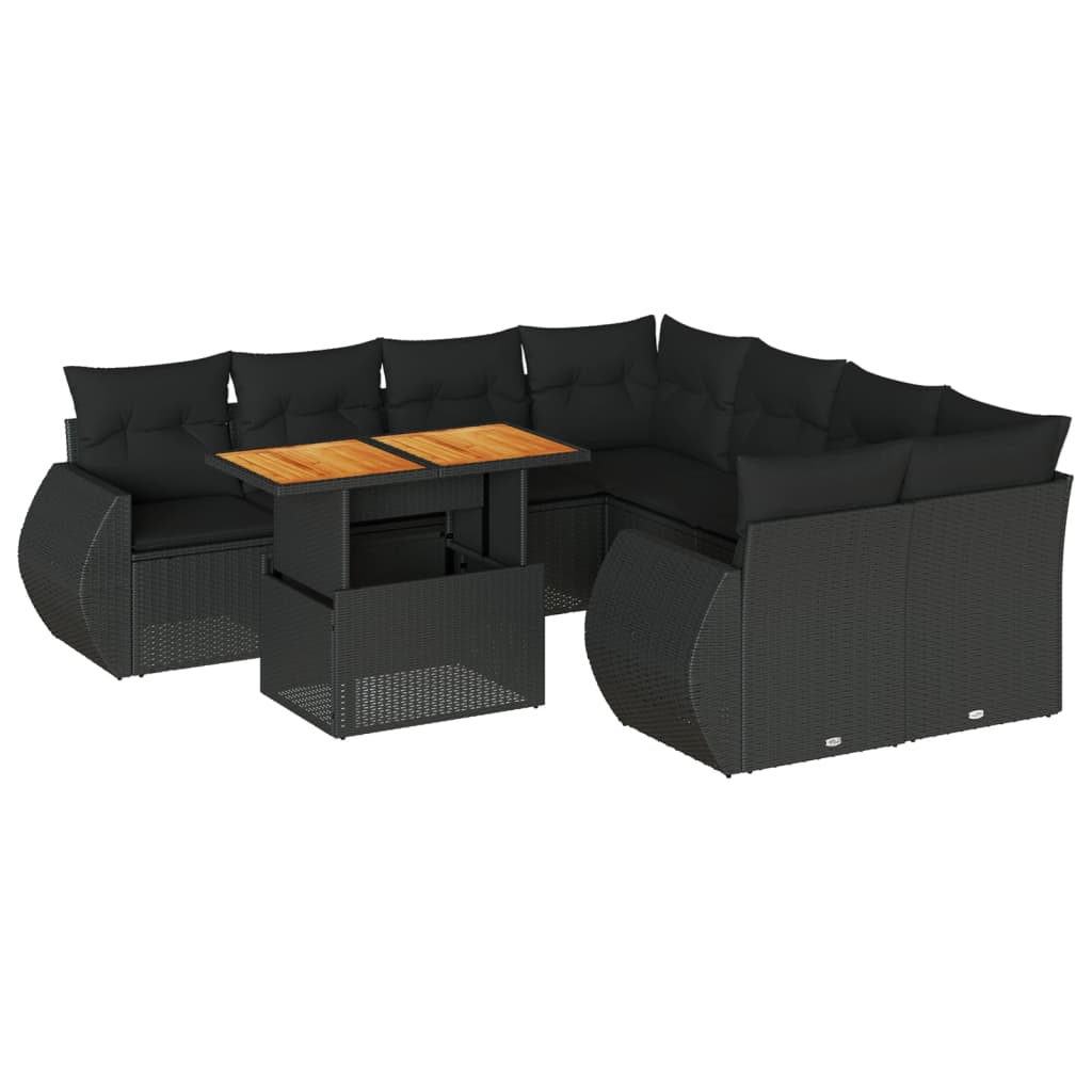 9-delige Loungeset met kussens poly rattan zwart is nu te koop bij PeponiXL, paradijselijk wonen!