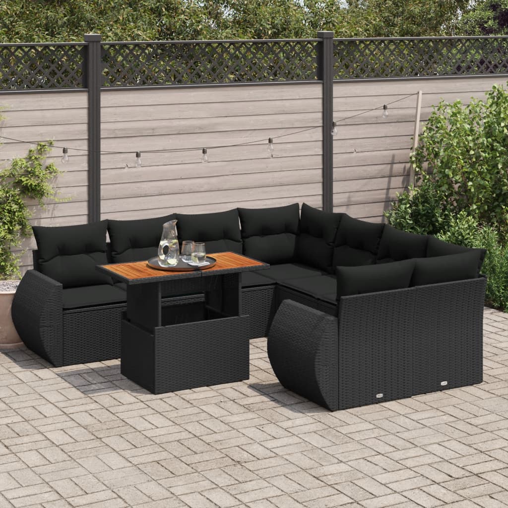 9-delige Loungeset met kussens poly rattan zwart is nu te koop bij PeponiXL, paradijselijk wonen!