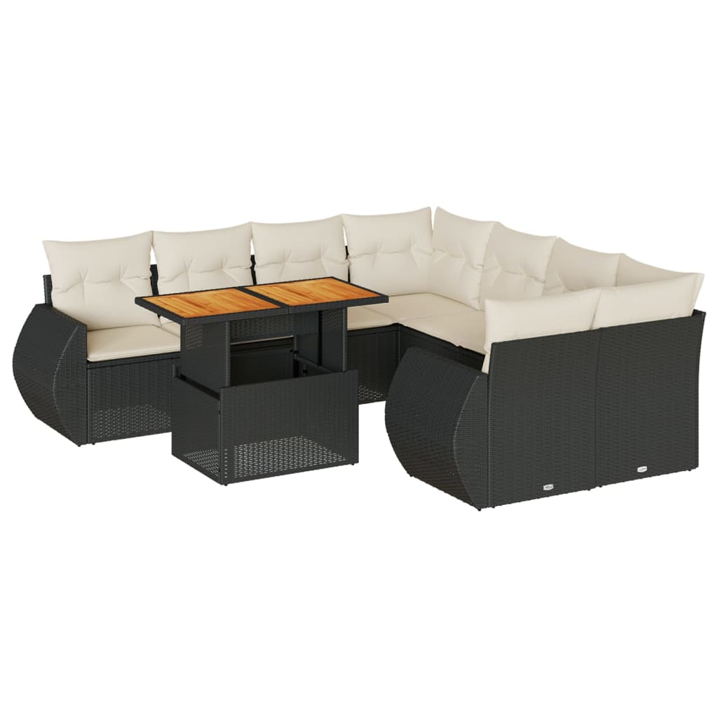 9-delige Loungeset met kussens poly rattan zwart is nu te koop bij PeponiXL, paradijselijk wonen!