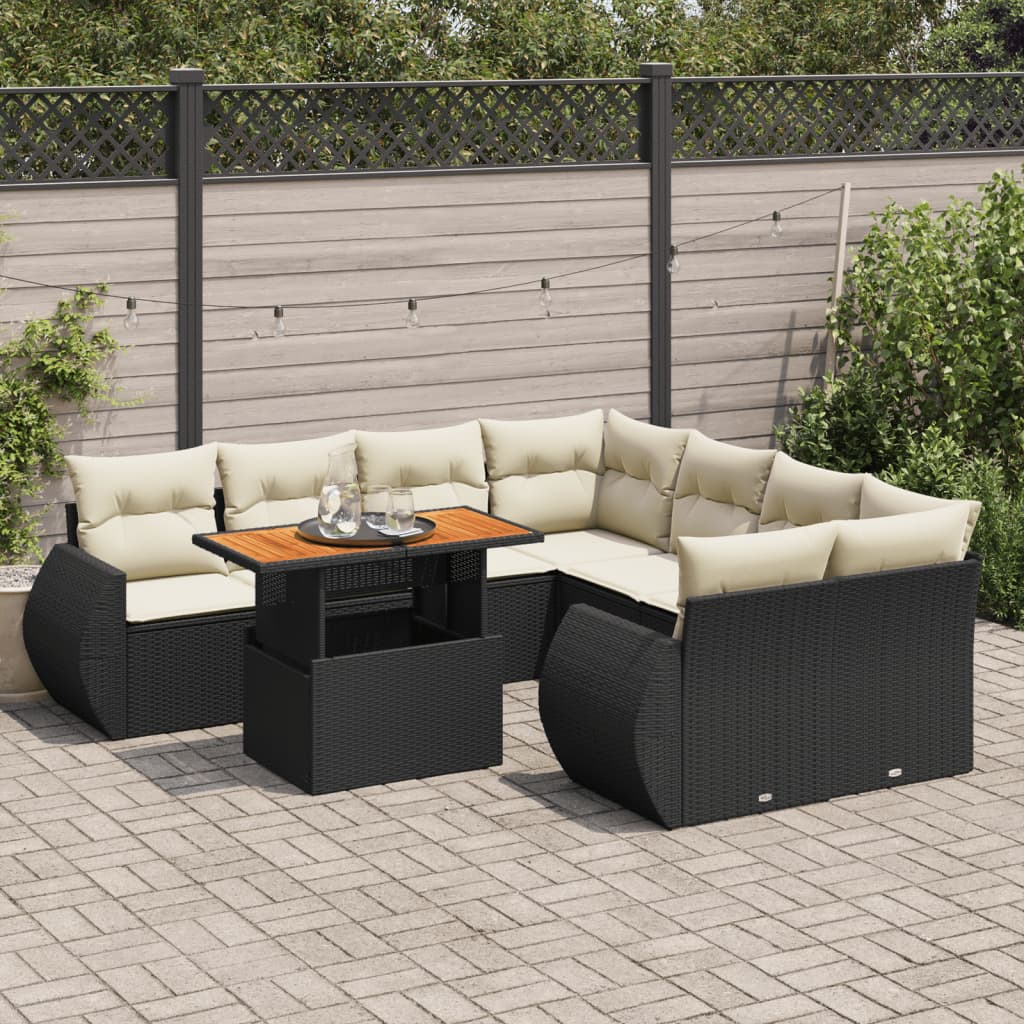 9-delige Loungeset met kussens poly rattan zwart is nu te koop bij PeponiXL, paradijselijk wonen!
