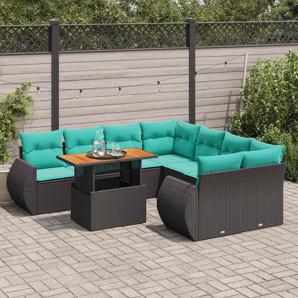 9-delige Loungeset met kussens poly rattan zwart is nu te koop bij PeponiXL, paradijselijk wonen!