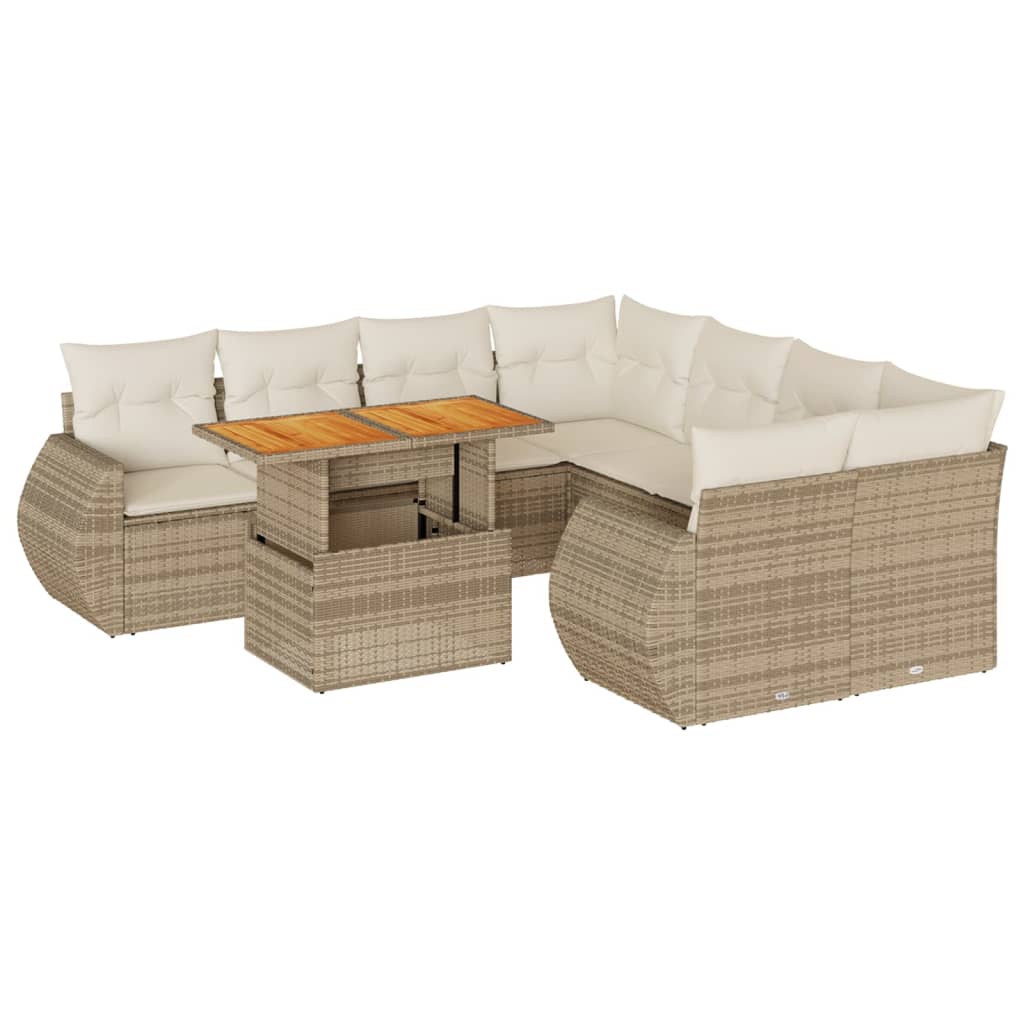 9-delige Loungeset met kussens poly rattan beige is nu te koop bij PeponiXL, paradijselijk wonen!