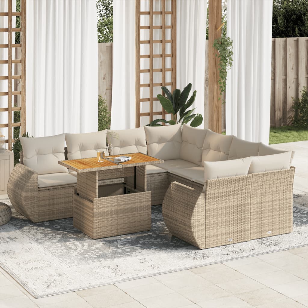 9-delige Loungeset met kussens poly rattan beige is nu te koop bij PeponiXL, paradijselijk wonen!