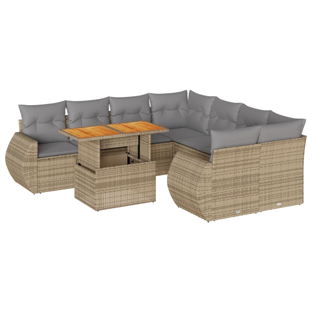 9-delige Loungeset met kussens poly rattan beige is nu te koop bij PeponiXL, paradijselijk wonen!