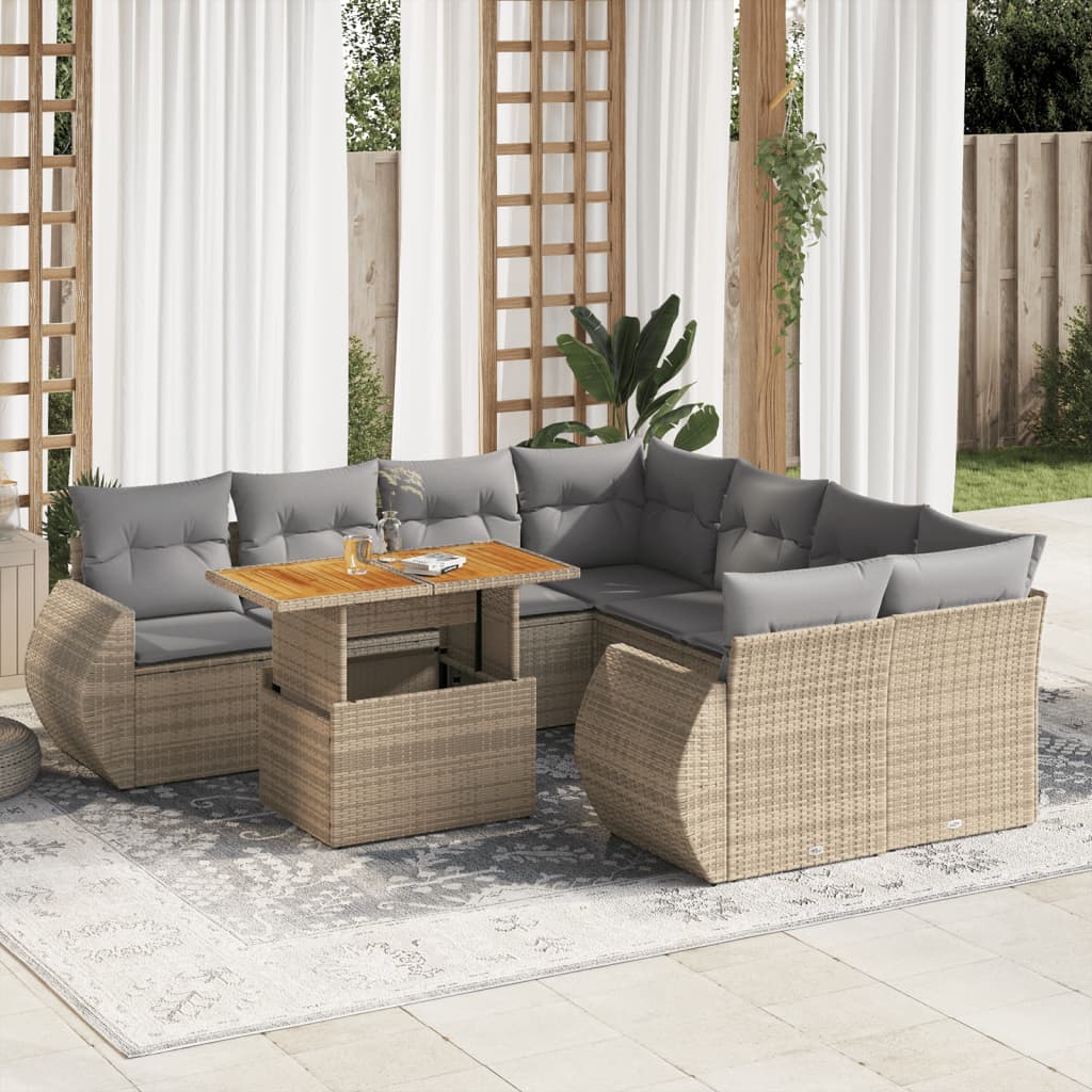 9-delige Loungeset met kussens poly rattan beige is nu te koop bij PeponiXL, paradijselijk wonen!