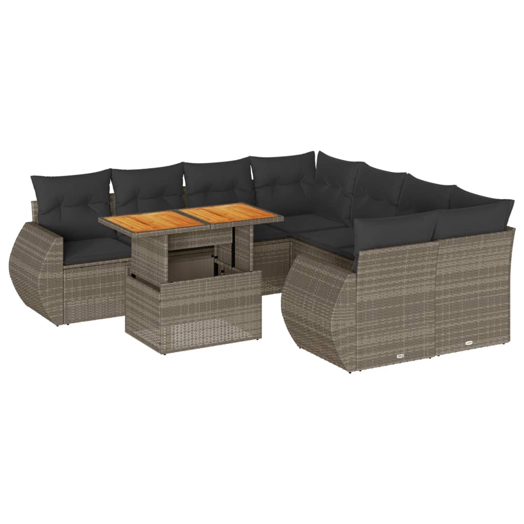 9-delige Loungeset met kussens poly rattan grijs is nu te koop bij PeponiXL, paradijselijk wonen!