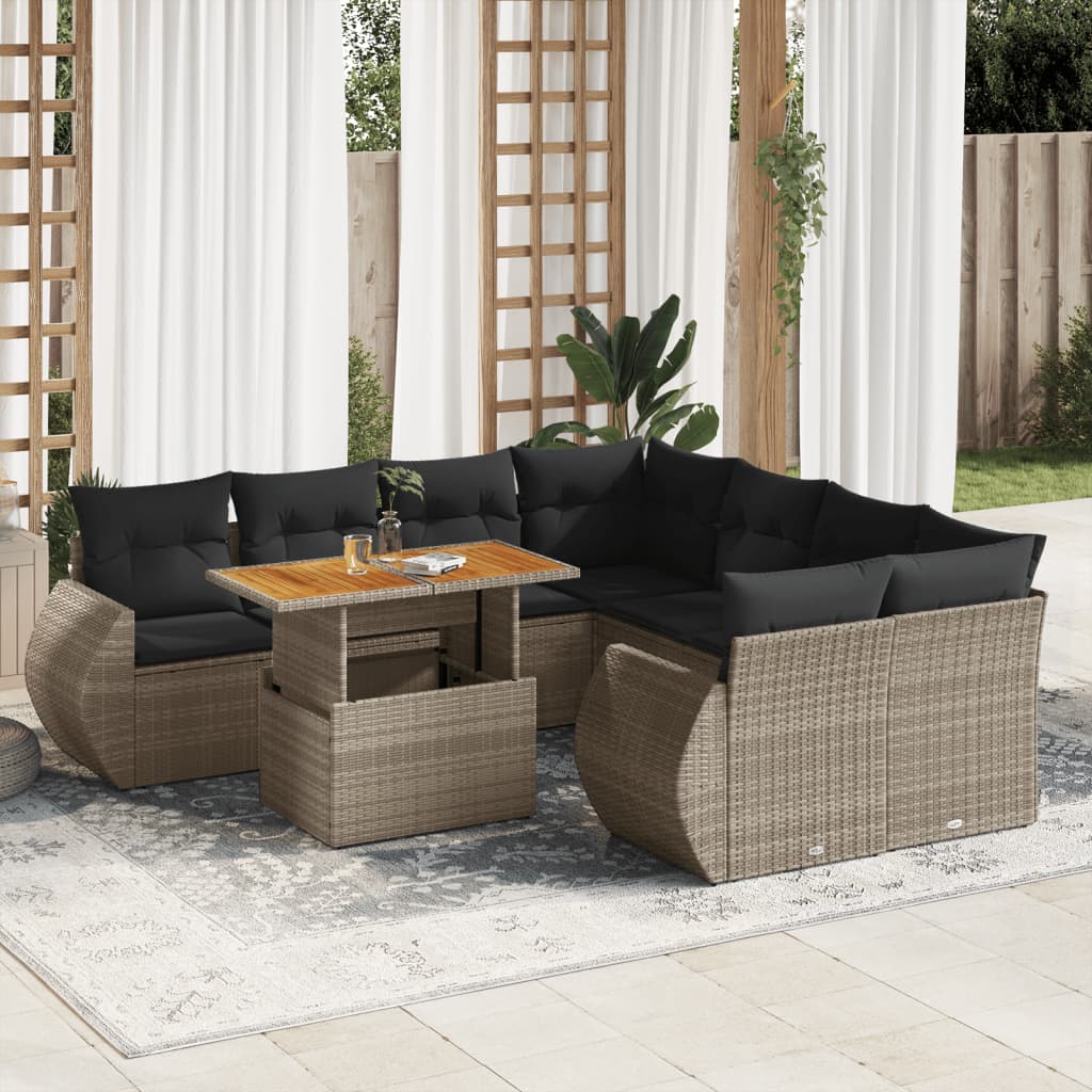 9-delige Loungeset met kussens poly rattan grijs is nu te koop bij PeponiXL, paradijselijk wonen!