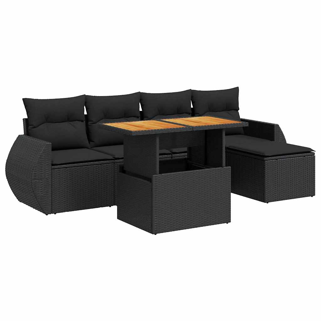 6-delige Loungeset met kussens poly rattan zwart is nu te koop bij PeponiXL, paradijselijk wonen!