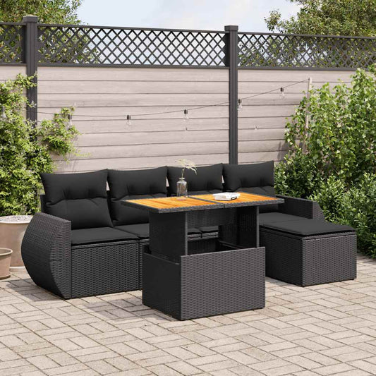 6-delige Loungeset met kussens poly rattan zwart is nu te koop bij PeponiXL, paradijselijk wonen!