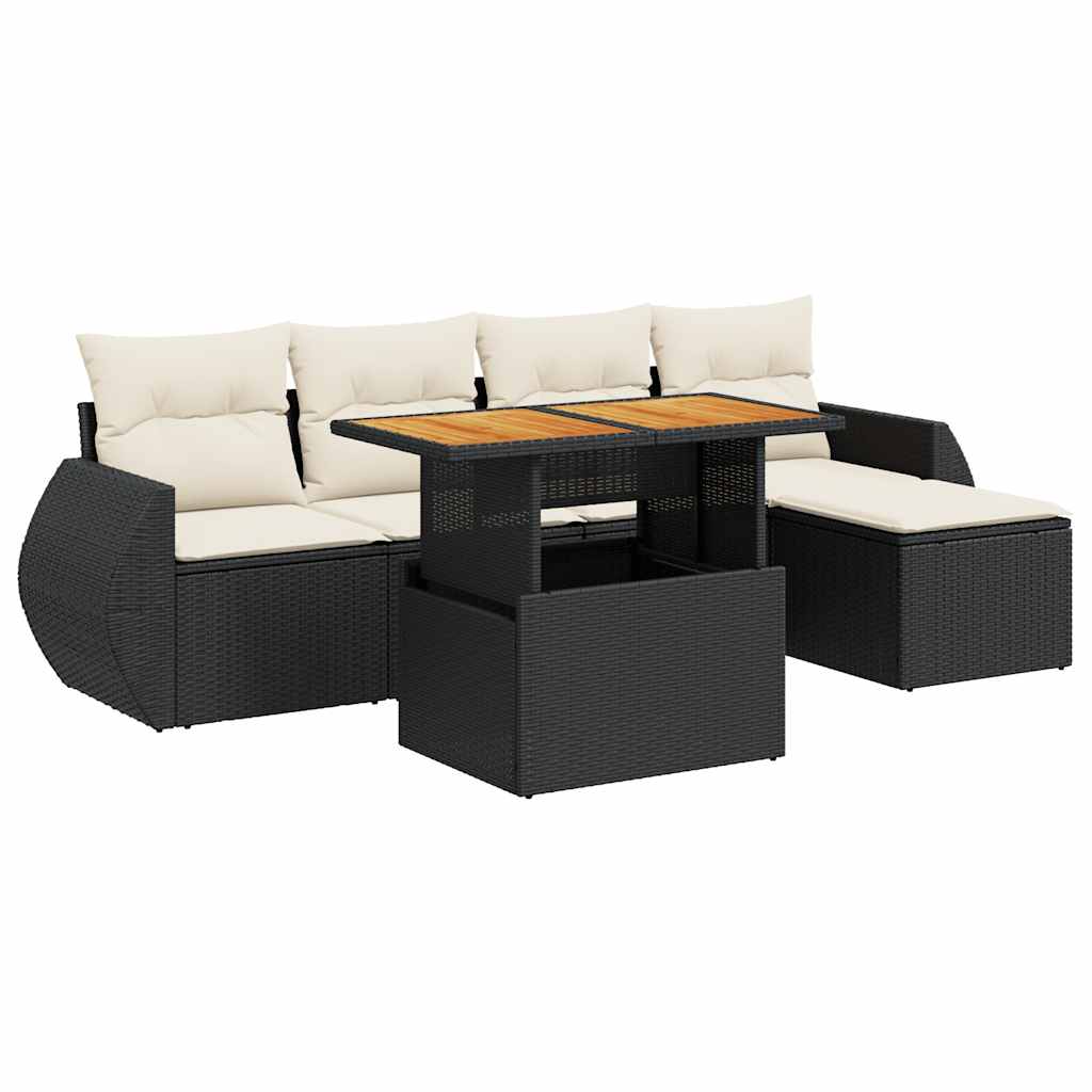 6-delige Loungeset met kussens poly rattan zwart is nu te koop bij PeponiXL, paradijselijk wonen!