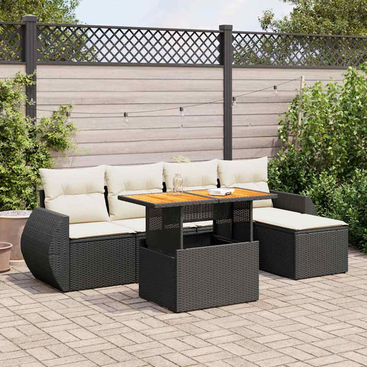 6-delige Loungeset met kussens poly rattan zwart is nu te koop bij PeponiXL, paradijselijk wonen!
