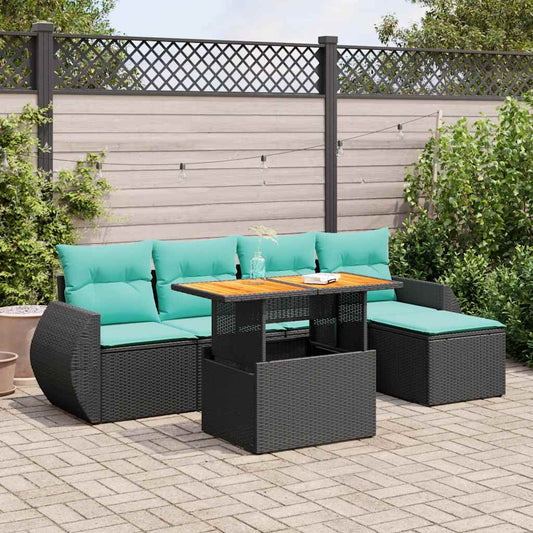 6-delige Loungeset met kussens poly rattan zwart is nu te koop bij PeponiXL, paradijselijk wonen!