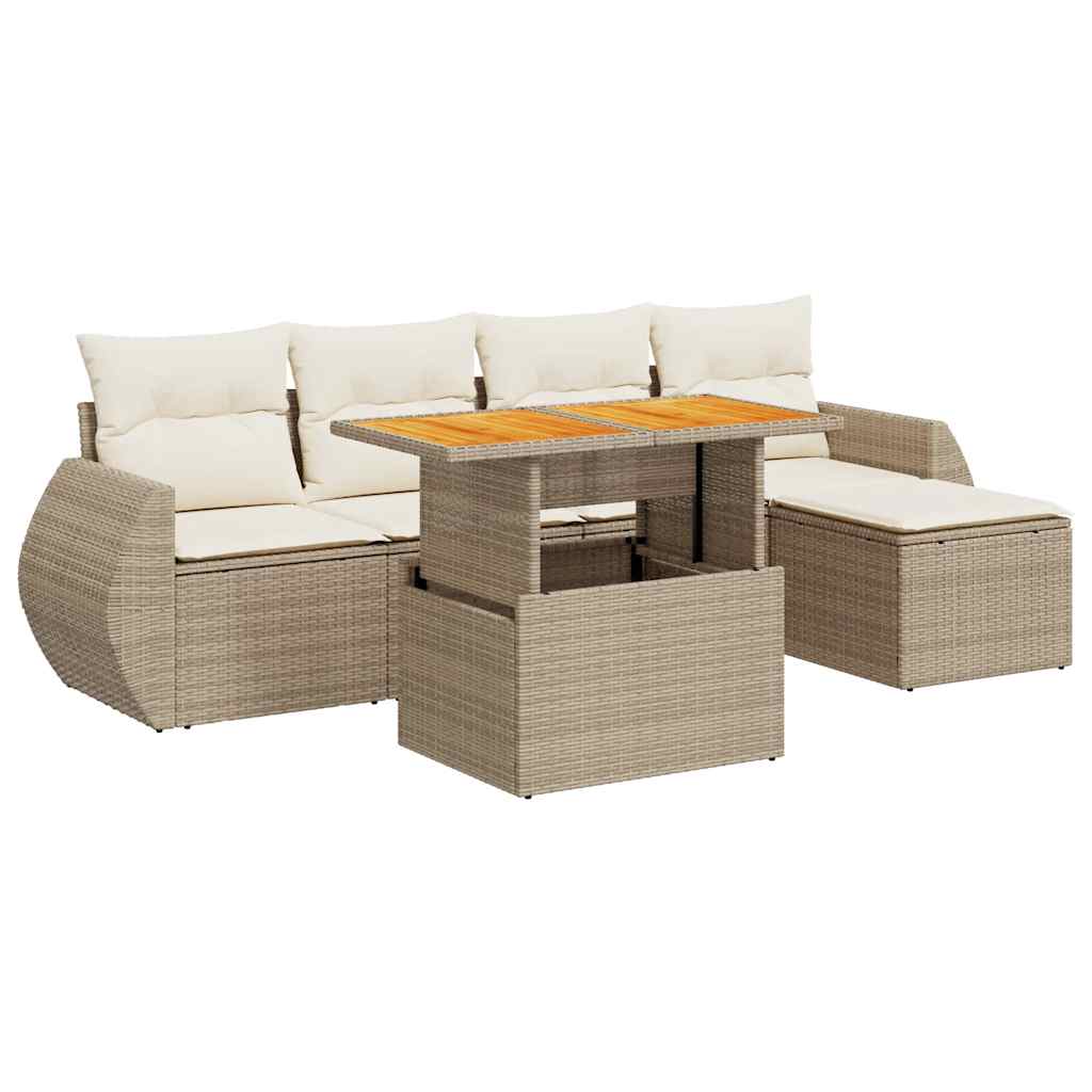 6-delige Loungeset met kussens poly rattan beige is nu te koop bij PeponiXL, paradijselijk wonen!