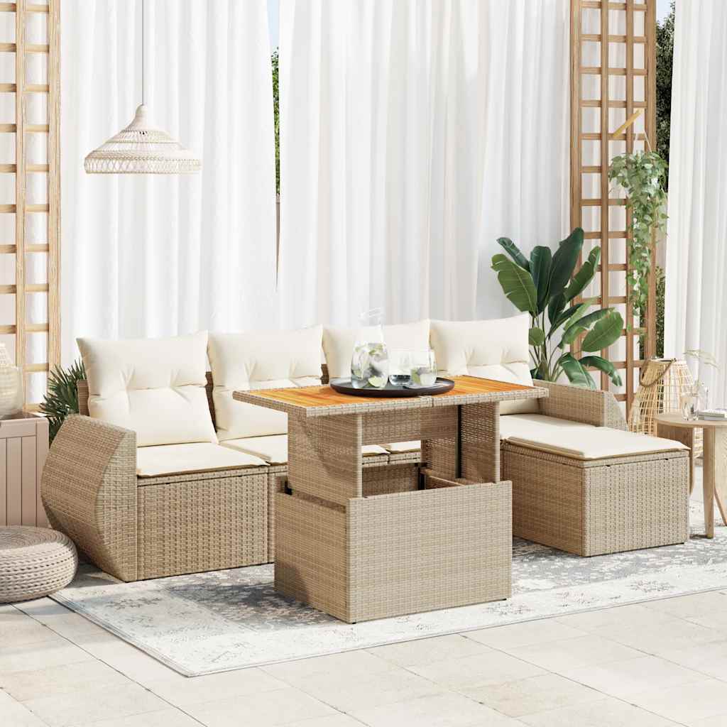 6-delige Loungeset met kussens poly rattan beige is nu te koop bij PeponiXL, paradijselijk wonen!