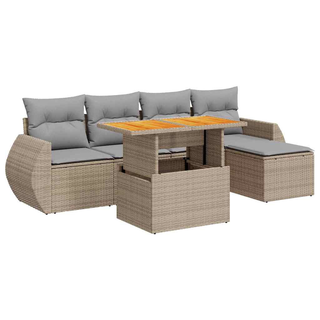 6-delige Loungeset met kussens poly rattan beige is nu te koop bij PeponiXL, paradijselijk wonen!