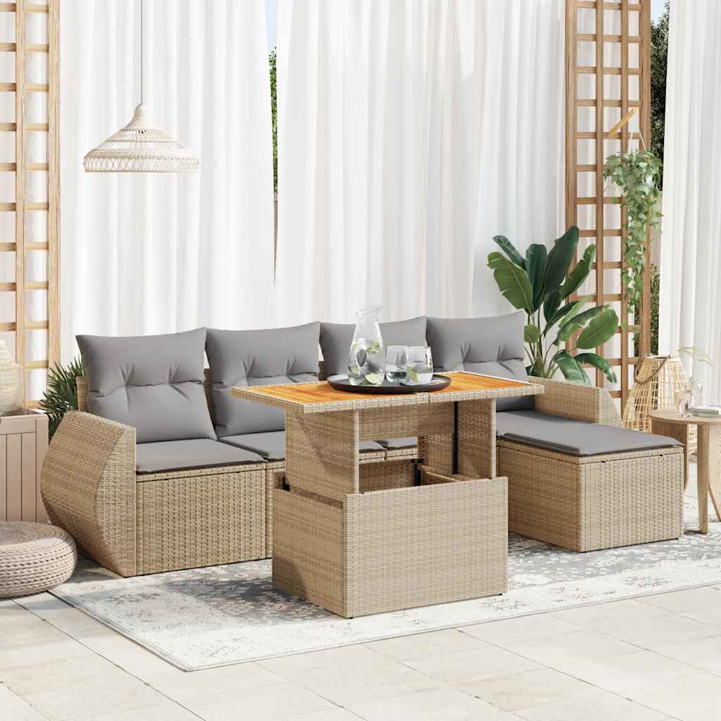 6-delige Loungeset met kussens poly rattan beige is nu te koop bij PeponiXL, paradijselijk wonen!