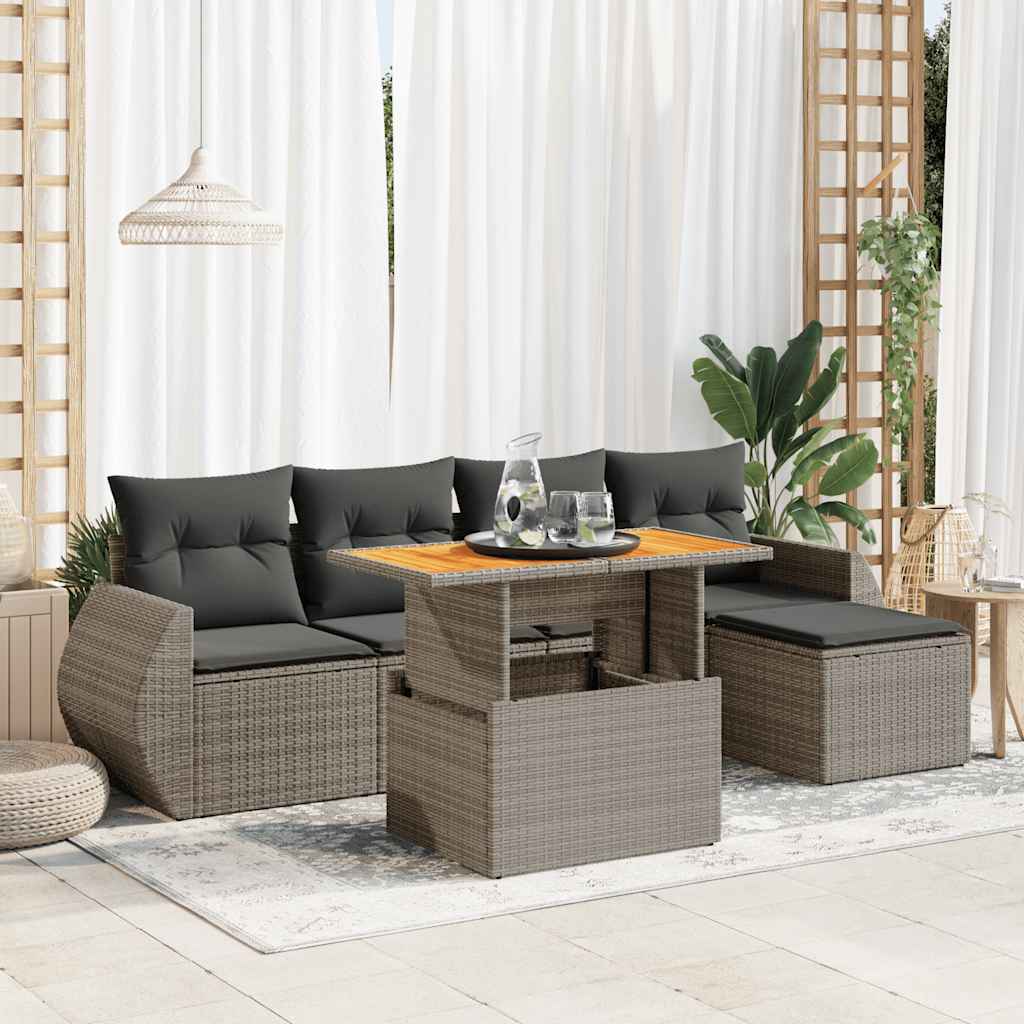 6-delige Loungeset met kussens poly rattan grijs is nu te koop bij PeponiXL, paradijselijk wonen!