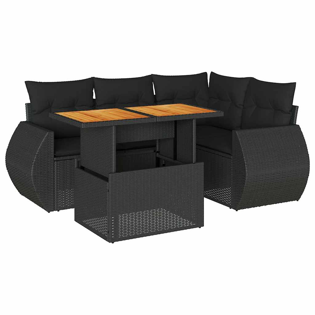5-delige Loungeset met kussens poly rattan zwart is nu te koop bij PeponiXL, paradijselijk wonen!