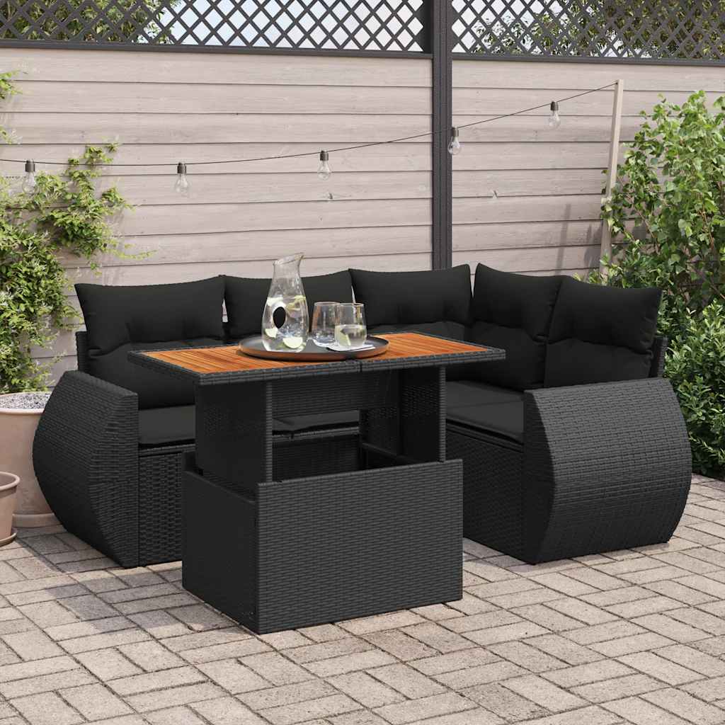 5-delige Loungeset met kussens poly rattan zwart is nu te koop bij PeponiXL, paradijselijk wonen!